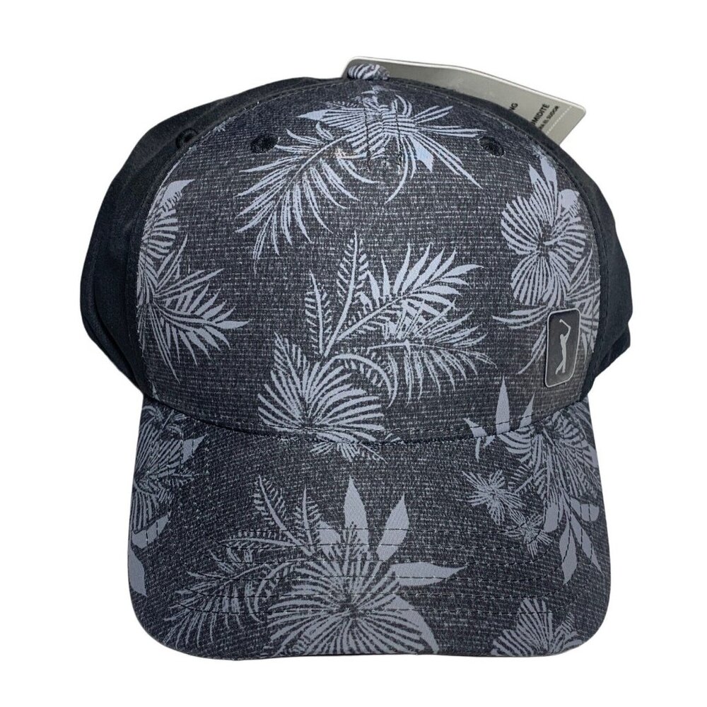 PGA Tour Pro Series Black Tropical Print Snapback Adjustable Hat Cap